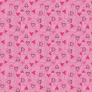 Valentine Hearts  -Hot pink on pink (medium scale)