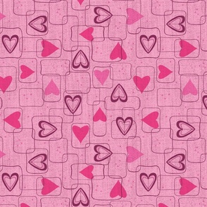 Valentine Hearts  -hot pink on pink (large scale)