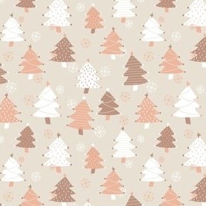 Christmas Trees - Peach, Tan and White - 4" Repeat