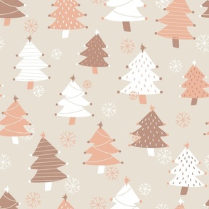 Christmas Trees - Peach, Tan and White - 16" Repeat