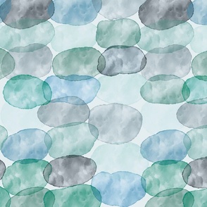 Abstract watercolor spots blues green grey