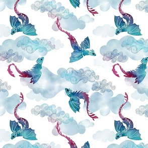 Dragons clouds turquoise, blue and magenta small