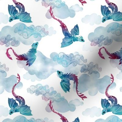 Dragons clouds turquoise, blue and magenta extra small