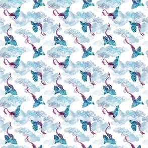 Dragons clouds turquoise, blue and magenta extra small