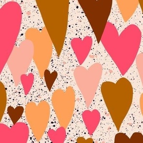$ Medium scale Kitsch Valentine - heart loads of love -  lots of hearts in hot pink, caramel, chocolate brown, and soft blush -  for romantic crafts, home accessories, pet accessories