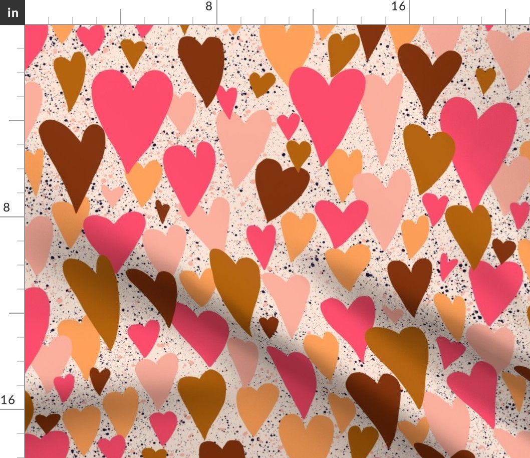 327 $ - Medium large scale Kitsch Valentine - heart loads of love -  lots of hearts in hot pink, caramel, chocolate brown, and soft blush -  for romantic crafts, home accessories, pet accessories