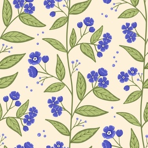 Cream And Blue Bugloss Floral Pattern Large