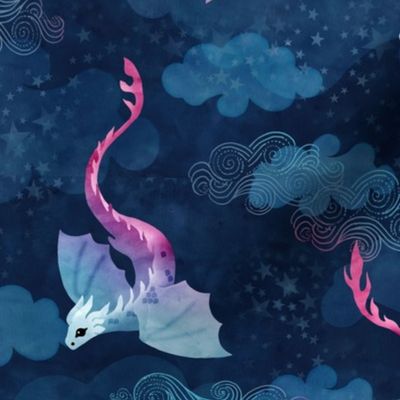 Night sky dragons magenta to teal small