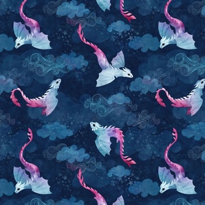 Night sky dragons magenta to teal small