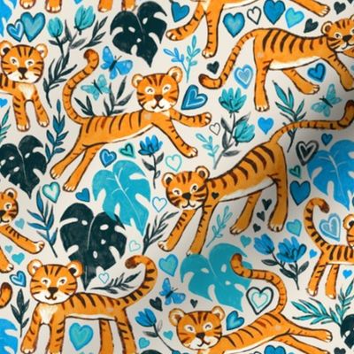 Happy Valentine Tigers - blue, medium