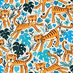Happy Valentine Tigers - blue, medium