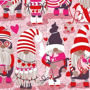 Large jumbo scale // I gnome you ♥ more // pastel pink background red and pink Valentine's Day gnomes and motifs
