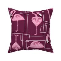Palm Springs Flamingos on plum background | Large scale