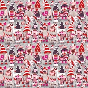 Tiny scale // I gnome you ♥ more // grey background red and pink Valentine's Day gnomes and motifs