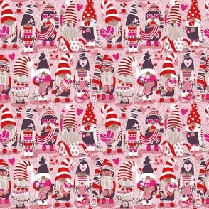 Tiny scale // I gnome you ♥ more // pastel pink background red and pink Valentine's Day gnomes and motifs
