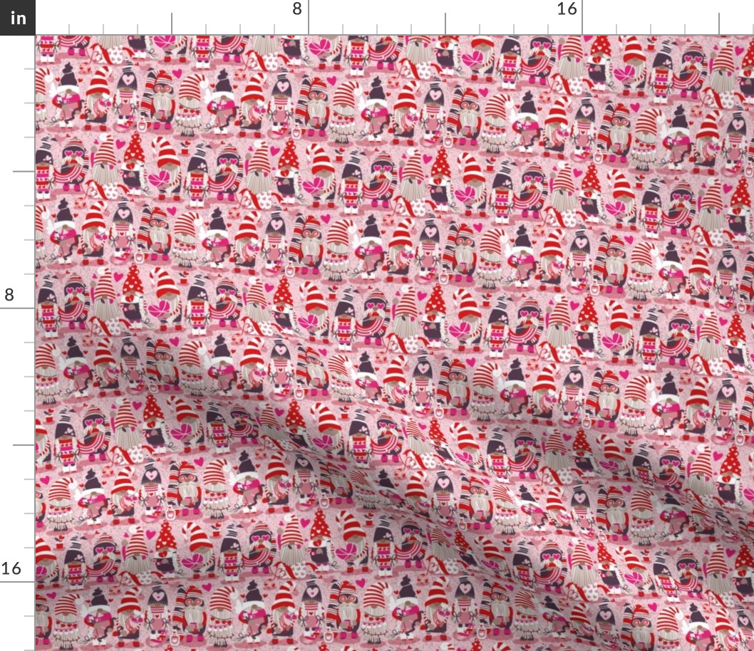 Tiny scale // I gnome you ♥ more // pastel pink background red and pink Valentine's Day gnomes and motifs