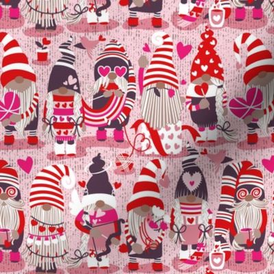 Small scale // I gnome you ♥ more // pastel pink background red and pink Valentine's Day gnomes and motifs