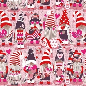 Small scale // I gnome you ♥ more // pastel pink background red and pink Valentine's Day gnomes and motifs