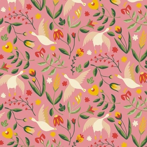 Mother goose pattern on pink background (medium)