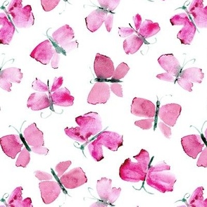 Raspberry dainty butterflies - watercolor butterfly pattern - elegant insects for modern home decor_ bedding_ nursery a673-3