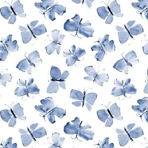 Denim blue dainty butterflies - watercolor butterfly pattern - elegant insects for modern home decor_ bedding_ nursery a673-11