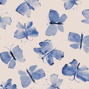 Indigo and cream dainty butterflies - watercolor butterfly pattern - elegant insects for modern home decor_ bedding_ nursery a673-12