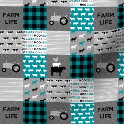 (1.5" scale) Farm Life - Patchwork wholecloth - turquoise & grey  C21