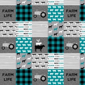 (1.5" scale) Farm Life - Patchwork wholecloth - turquoise & grey  C21