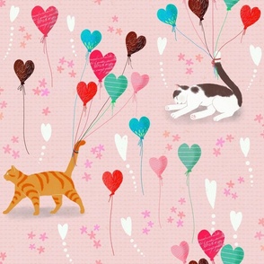 Valentine Balloon Cats -large