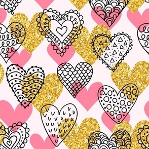 Valentine's pink and golden hearts