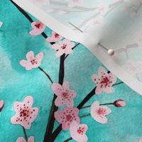 cherryblossoms, a watercolor spring design on tourquoise