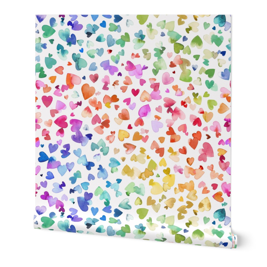 Love Hearts watercolor - Valentine's day -  Pride rainbow - Multicolor White Medium