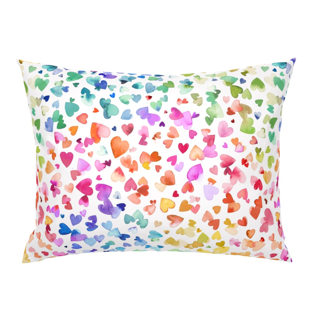 Love Hearts watercolor - Valentine's day -  Pride rainbow - Multicolor White Medium