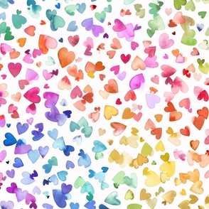 Love Hearts watercolor - Valentine's day -  Pride rainbow - Multicolor White Medium