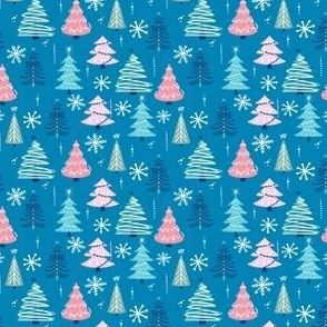 Pastel Christmas Trees - Blues Small Scale