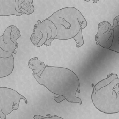 Scattered Hippo Outlines - gray - large