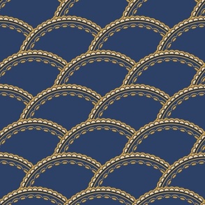 Blue Lace Scallops - Gold on Navy 