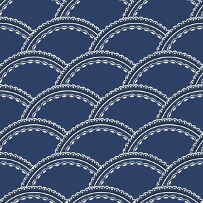 Blue Lace Scallops - White on Navy