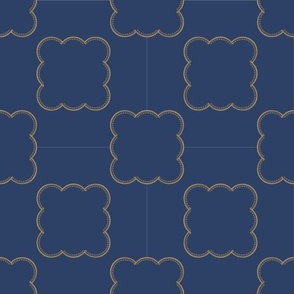 Blue Lace Scallops - Square Alternate - Gold on Navy