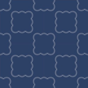 Blue Lace Scallops - Square Alternate - White on Navy