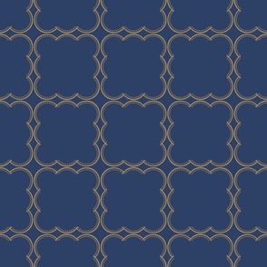 Blue Lace Scallops - Square Tiles - Gold on Navy