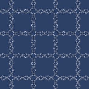 Blue Lace Scallops - Square Tiles - White on Navy