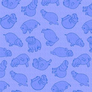Scattered Hippo Outlines - light blue - large