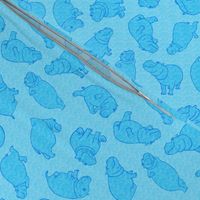Scattered Hippo Outlines - turquoise - medium