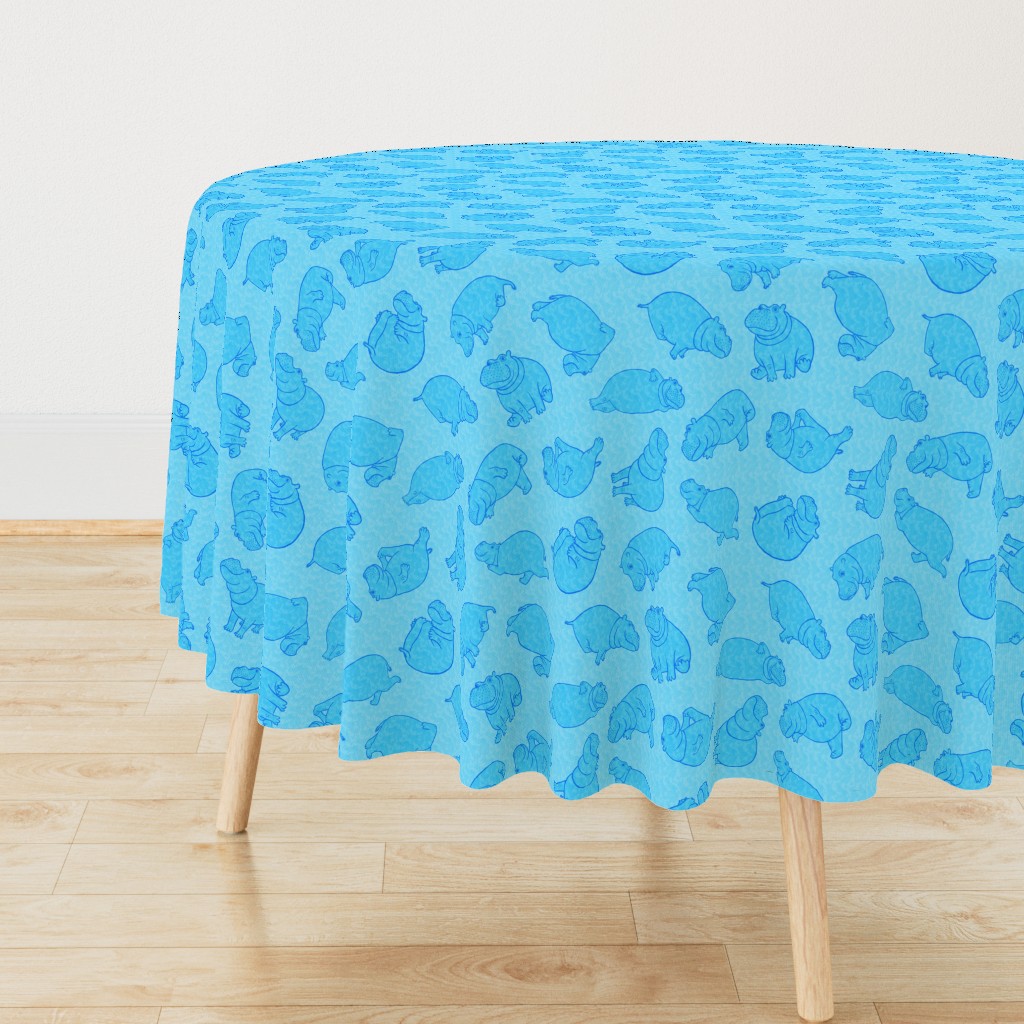 Scattered Hippo Outlines - turquoise -large