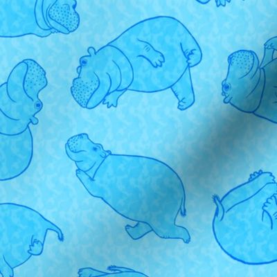 Scattered Hippo Outlines - turquoise -large
