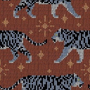 Cross-stitched Tigers (Blue-Grey and Rust)