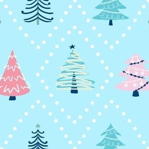 Christmas Tree Pastel Damask - Sky Blue