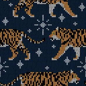 Cross-Stitched Tigers (Navy and Marigold)