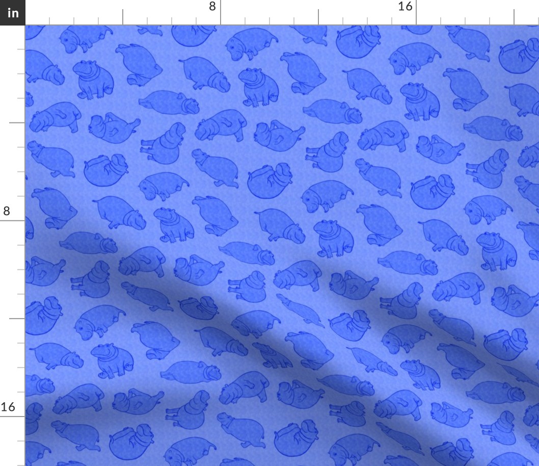 Scattered Hippo Outlines - blue - medium
